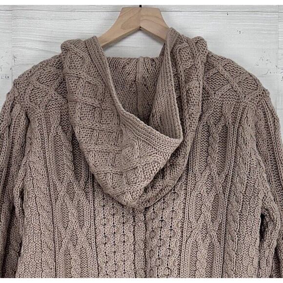 Aran Crafts Women XS Irish Wool Zip-Front Hooded Sweater Cardigan Tan Fisherman - Picture 7 of 13